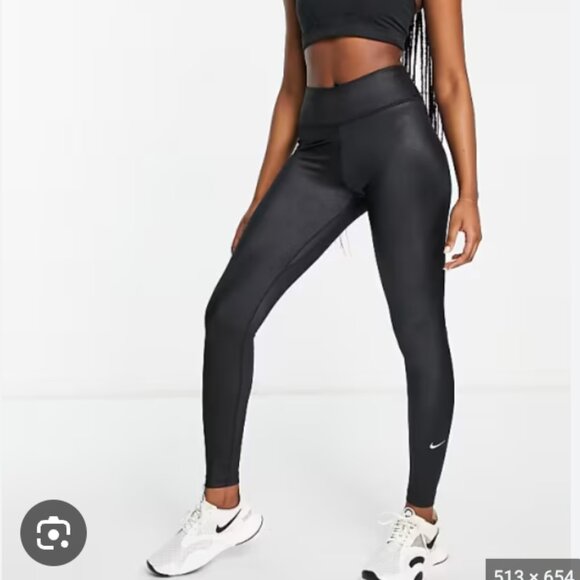 Nike Dri-Fit Mid Rise Shine Black 7/8 Leggings Gray Swoosh Size S $70 - Picture 9 of 9